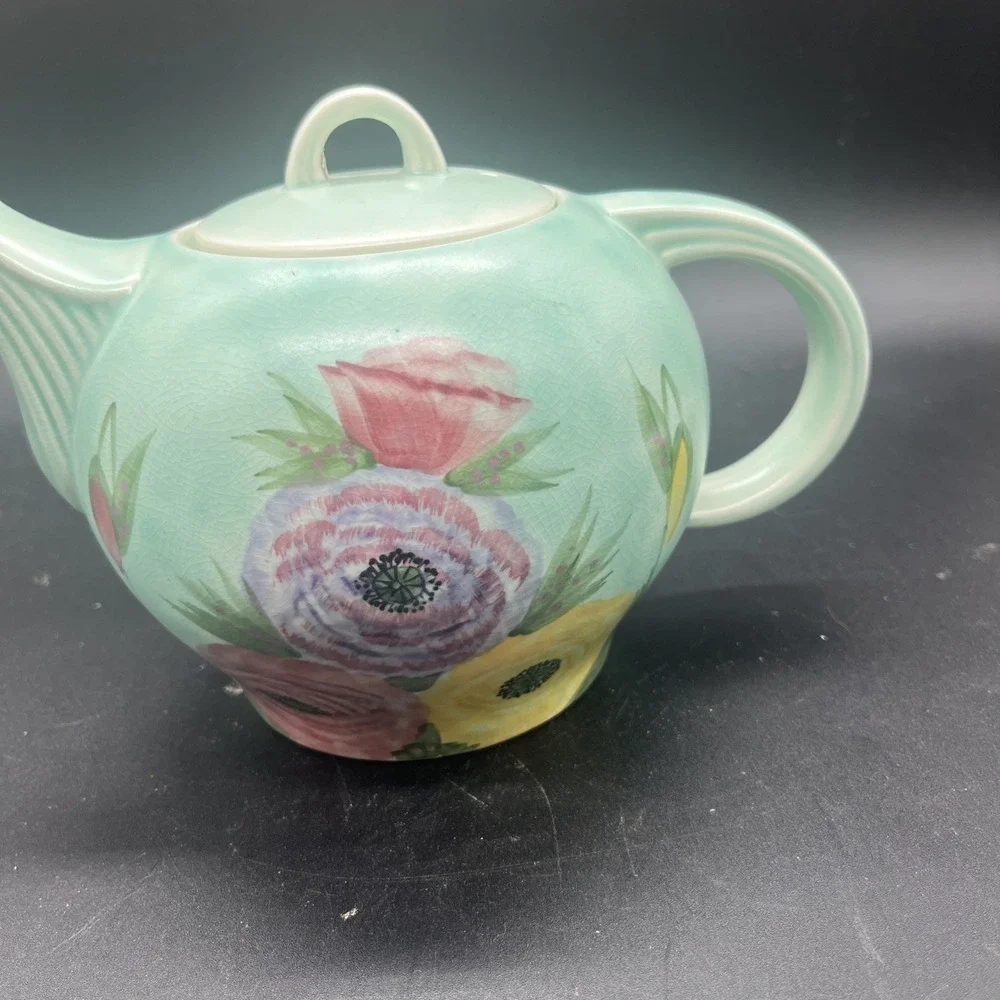 Vintage E Radford Pottery Hand Painted Floral Teapot England Art Deco Shape 340 - Picture 11 of 16